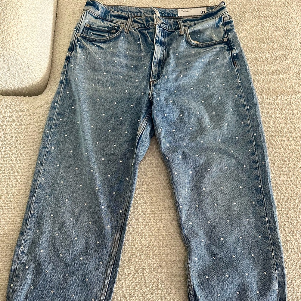 Rag & bone Harlow mid-rise straight Jean with rhinestones